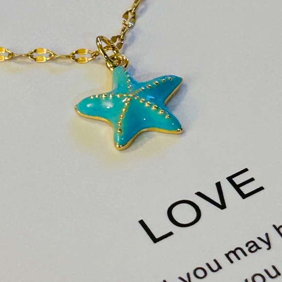 Sea star love stainless steel necklace 16” long with 2” long extension. - Picture 2 of 7